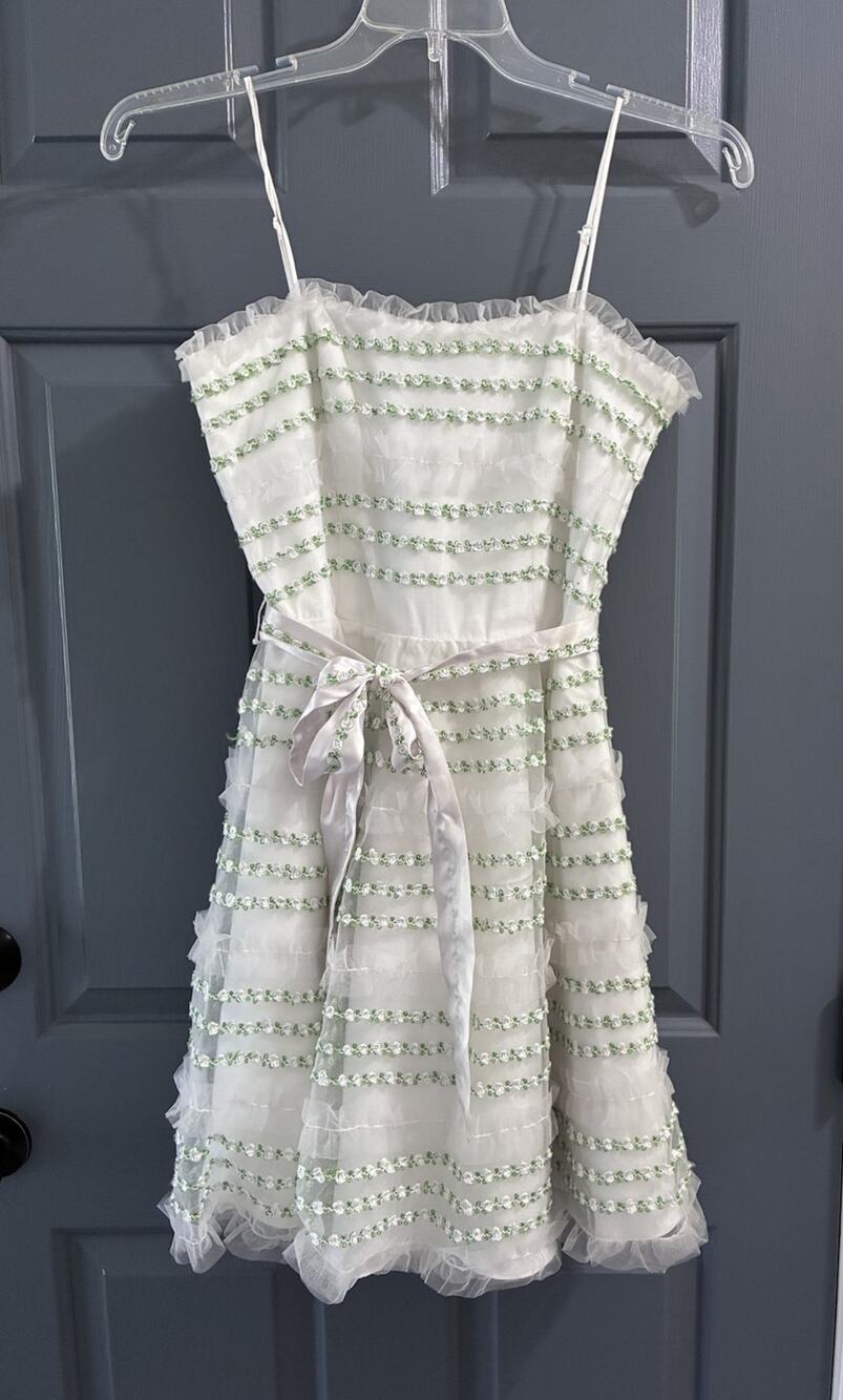 Vtg NWT Betsey Johnson Evening Tulle Ribbon Cupcake Dress Size 6 Green White